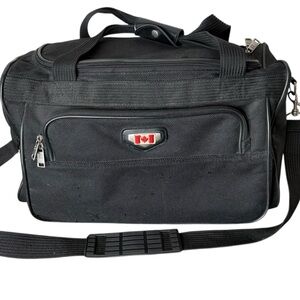 AMERICAN TOURISTER Vintage Black Duffle Weekender Bag Travel Canada Patch